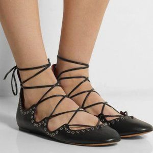 Isabel Marant Leo Black Leather Lace Up Shoes EU 40, US 10